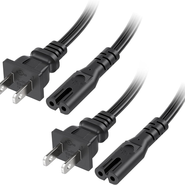 [UL Listed]  2-Pack 2 Prong TV Power Cord - 10ft, AC Power Cord, Non Polarized (NEMA 1-15P to IEC C7), Compatible with Samsung LG Sony Insignia TCL Sharp Toshiba Hisense TV PS4 PS5.