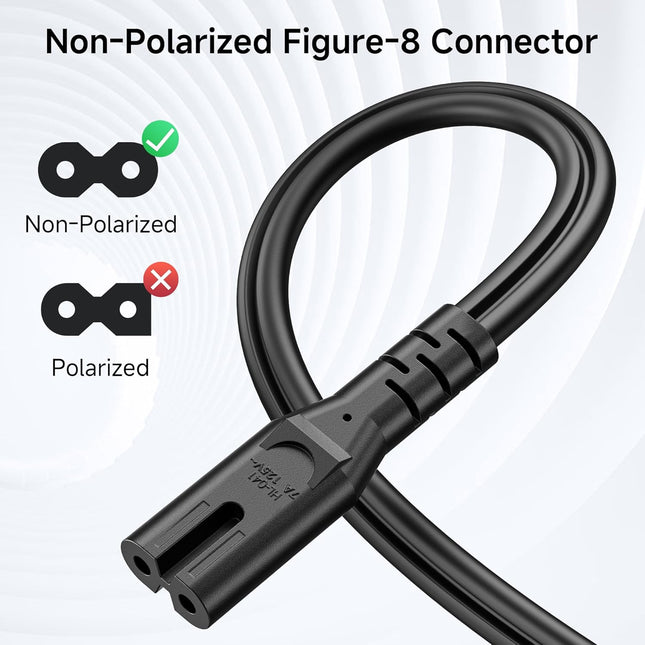 [UL Listed]  2-Pack 2 Prong TV Power Cord - 10ft, AC Power Cord, Non Polarized (NEMA 1-15P to IEC C7), Compatible with Samsung LG Sony Insignia TCL Sharp Toshiba Hisense TV PS4 PS5.