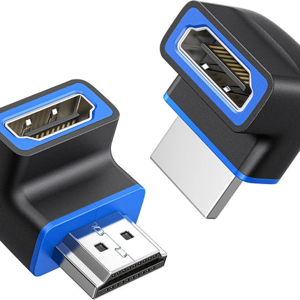 Combo-Pack 48Gbps 8K Right Angle HDMI 2.1 Adapters with HDR, Supports 8K@60Hz / 4K@240Hz, 270 Degree and 90 Degree HDMI Adapter Male to Female, Black.