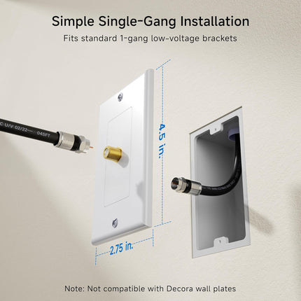 2-Pack 1-Port TV Cable Wall Plate (Coax Wall Plate) in White.