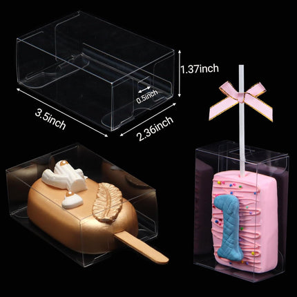 40Pcs 3.5"x 2.4"x 1.38" Clear Treat Boxes with Hole for Rice Krispie Treats, Cakesickles, Macarons, Candy - Party Favors, Birthday.