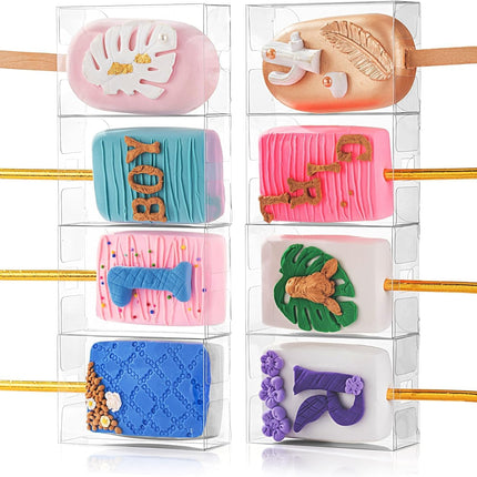 40Pcs 3.5"x 2.4"x 1.38" Clear Treat Boxes with Hole for Rice Krispie Treats, Cakesickles, Macarons, Candy - Party Favors, Birthday.