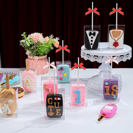 40Pcs 3.5"x 2.4"x 1.38" Clear Treat Boxes with Hole for Rice Krispie Treats, Cakesickles, Macarons, Candy - Party Favors, Birthday.