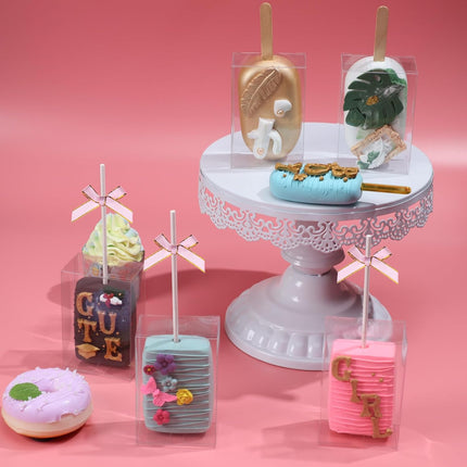 40Pcs 3.5"x 2.4"x 1.38" Clear Treat Boxes with Hole for Rice Krispie Treats, Cakesickles, Macarons, Candy - Party Favors, Birthday.