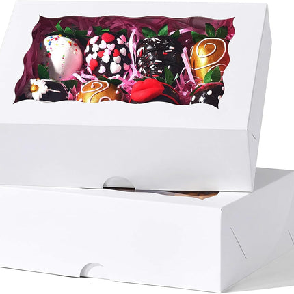 8PCS White Bakery Boxes with Window, 8x6x2.5 Inch Gift-Ready Pastry Box for Chocolate Strawberries, Macarons, Donuts, Truffles, Ores, Cookies, Donuts, Perfect for Different Holiday Celebrate.