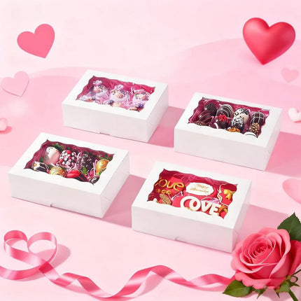 8PCS White Bakery Boxes with Window, 8x6x2.5 Inch Gift-Ready Pastry Box for Chocolate Strawberries, Macarons, Donuts, Truffles, Ores, Cookies, Donuts, Perfect for Different Holiday Celebrate.