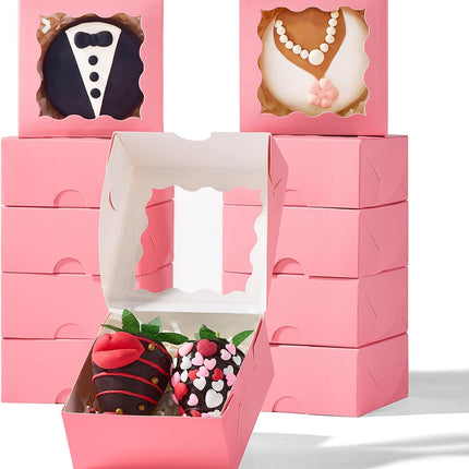 3 .2" x 3.2" x 1 .5" 50PCS Chocolate Truffle Pink Boxes for 4，Cookies Boxes Soap Boxes Donut Boxes Macaron Boxes Mini Bakery Boxes with Window Brownie Box.
