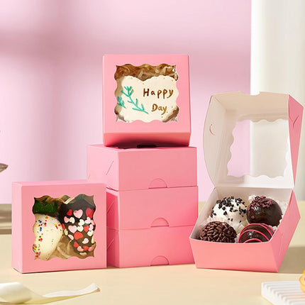 3 .2" x 3.2" x 1 .5" 50PCS Chocolate Truffle Pink Boxes for 4，Cookies Boxes Soap Boxes Donut Boxes Macaron Boxes Mini Bakery Boxes with Window Brownie Box.