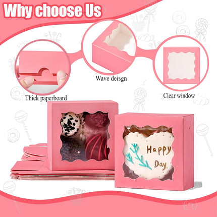 3 .2" x 3.2" x 1 .5" 50PCS Chocolate Truffle Pink Boxes for 4，Cookies Boxes Soap Boxes Donut Boxes Macaron Boxes Mini Bakery Boxes with Window Brownie Box.