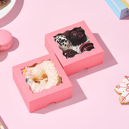 3 .2" x 3.2" x 1 .5" 50PCS Chocolate Truffle Pink Boxes for 4，Cookies Boxes Soap Boxes Donut Boxes Macaron Boxes Mini Bakery Boxes with Window Brownie Box.