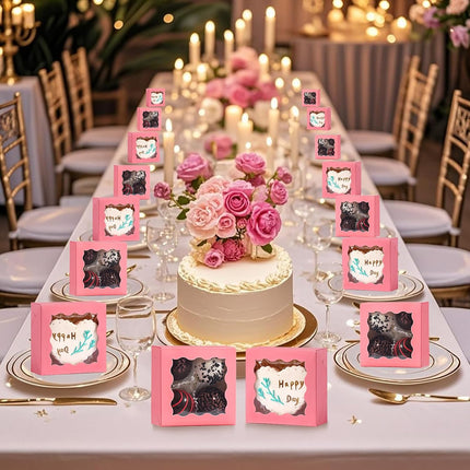 3 .2" x 3.2" x 1 .5" 50PCS Chocolate Truffle Pink Boxes for 4，Cookies Boxes Soap Boxes Donut Boxes Macaron Boxes Mini Bakery Boxes with Window Brownie Box.