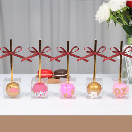 50Pcs 1.75" x 1.75" x 2" Single Clear Cake Pop Boxes Packaging with Hole Small Plastic Clear Treat Boxes for Wedding Favors Party Valentine's Halloween Easter Father's Mother's Day.