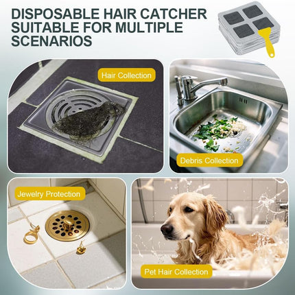 80PCS 4"x4" Disposable Hair Drain Stickers, Anti-Blocking Filter Screen Self-Adhesive Mesh Drain Covers for Bathroom, Bathtub, Sink, Kitchen, Laundry Room, Shower.