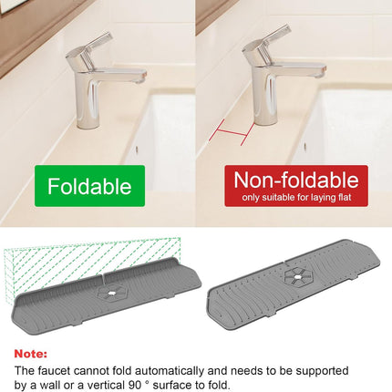Sink Drain Mat Behind Faucet,Faucet Guard Draining Mat, 90° Foldable Tap Draining Mat for Kitchen Sink with 2 Water Ports, Faucet Drain Mats for Kitchen, Bathroom, etc (Gray, 17.7"*5.78").