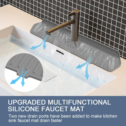 Sink Drain Mat Behind Faucet,Faucet Guard Draining Mat, 90° Foldable Tap Draining Mat for Kitchen Sink with 2 Water Ports, Faucet Drain Mats for Kitchen, Bathroom, etc (Gray, 17.7"*5.78").