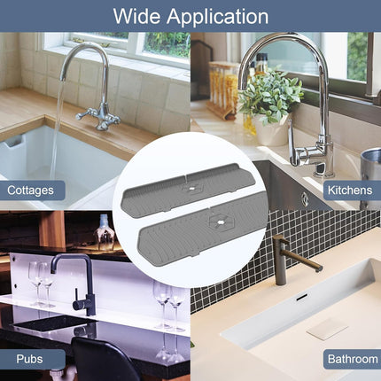 Sink Drain Mat Behind Faucet,Faucet Guard Draining Mat, 90° Foldable Tap Draining Mat for Kitchen Sink with 2 Water Ports, Faucet Drain Mats for Kitchen, Bathroom, etc (Gray, 17.7"*5.78").