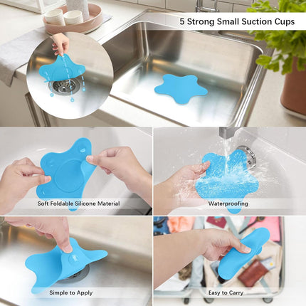 Silicone Drain Cover, Bath Drain Cover with 5 Strong Suction Cups, 6 inch Large Bath Stopper, Tub Stopper for Kitchen, Bathroom, 2 Pack（Blue）.