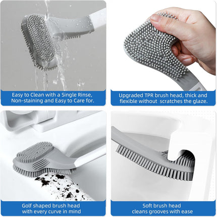 Toilet Brush and Holder Set Silicone, Flexible Toilet Brush for Deep Cleaning of Dead Corners, Snap-on Detachable Long Toilet Brush, Wall-Mounted Toilet Bowl Brush Set (Black).
