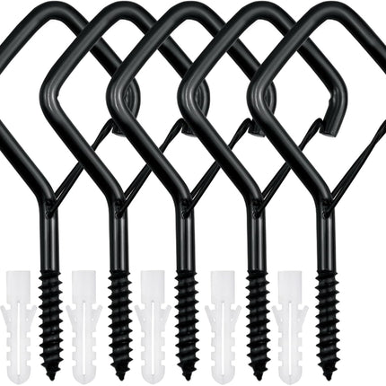 5 PCS Black Eye Screw Hooks, 4 Inch Ceiling Hooks for Hanging Heavy Duty Items with Safety Buckle – Metal Eye Bolt Hooks for Hanging Plants, Wind Chimes, Bird Feeders, String Lights, and More.