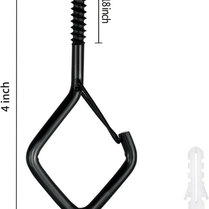 5 PCS Black Eye Screw Hooks, 4 Inch Ceiling Hooks for Hanging Heavy Duty Items with Safety Buckle – Metal Eye Bolt Hooks for Hanging Plants, Wind Chimes, Bird Feeders, String Lights, and More.