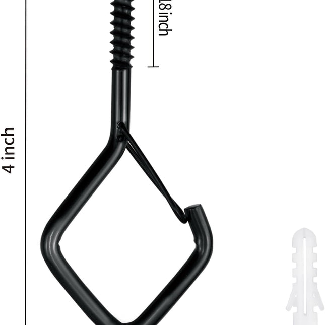5 PCS Black Eye Screw Hooks, 4 Inch Ceiling Hooks for Hanging Heavy Duty Items with Safety Buckle – Metal Eye Bolt Hooks for Hanging Plants, Wind Chimes, Bird Feeders, String Lights, and More.