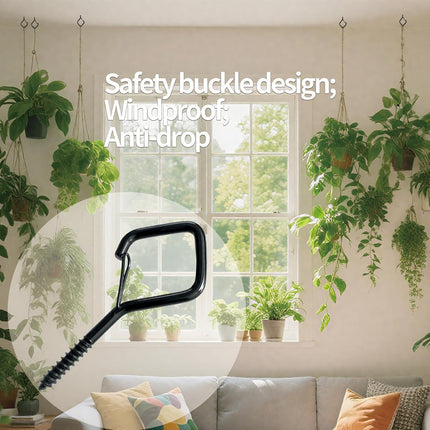 5 PCS Black Eye Screw Hooks, 4 Inch Ceiling Hooks for Hanging Heavy Duty Items with Safety Buckle – Metal Eye Bolt Hooks for Hanging Plants, Wind Chimes, Bird Feeders, String Lights, and More.