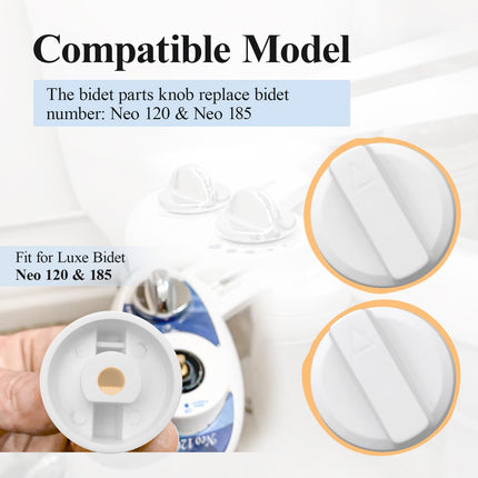 Bidet Seats Replacement Knob Compatible With Luxe Bidet Neo 120 & Neo 185, Knob Accessories for Luxe Bidet Neo 120 & Neo 185, Neo Knob, Non-Electric Bidet Attachment for Toilet Seat, 2 Pcs White.