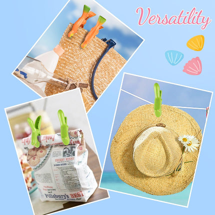 Beach Towel Clips,  Jumbo Size Towel Clips for Beach Chairs Cruise Pool Patio or Daily Use-Secure Hang Seal, Set of 4 (Flamingo Parrot).