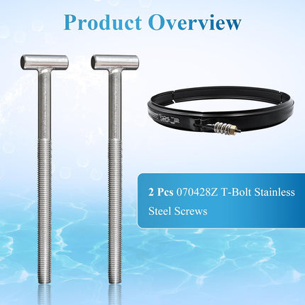 2 Pcs 070428Z T-Bolt Stainless Steel Screws for Pool/Spa D.E. Filters, Fits Pentair SM & SMBW 2000 Series, Nautilus Plus Pool Compatible with 194997, 53108900, DEX2420JKIT, DEX2400JN Nut Assemblies.