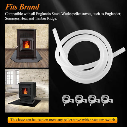 20093K Pellet Stove Silicone Vacuum Pressure Hose for Vacuum Shutdown and Firebox Pressure Switches, Fit for Most Englander Pellet Stove Models, 5 Feet Clear Tubing Hose with 4 Clips, Part# PU-VH.