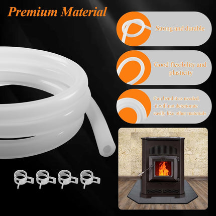20093K Pellet Stove Silicone Vacuum Pressure Hose for Vacuum Shutdown and Firebox Pressure Switches, Fit for Most Englander Pellet Stove Models, 5 Feet Clear Tubing Hose with 4 Clips, Part# PU-VH.