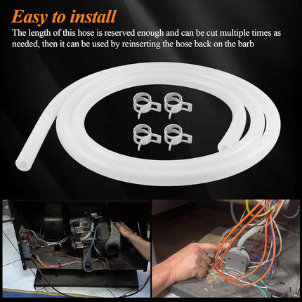 20093K Pellet Stove Silicone Vacuum Pressure Hose for Vacuum Shutdown and Firebox Pressure Switches, Fit for Most Englander Pellet Stove Models, 5 Feet Clear Tubing Hose with 4 Clips, Part# PU-VH.