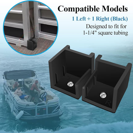 1 Left + 1 Right (Black) Hand Hinge with Ribs, Anti-Rattle Pontoon Gate Door Stop for 1-1/4" Square Tubing, Injection Molded Pontoon Door Stop, Screw Included, Direct Mounting with 1#10 Screws.