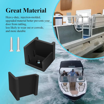 1 Left + 1 Right (Black) Hand Hinge with Ribs, Anti-Rattle Pontoon Gate Door Stop for 1-1/4" Square Tubing, Injection Molded Pontoon Door Stop, Screw Included, Direct Mounting with 1#10 Screws.