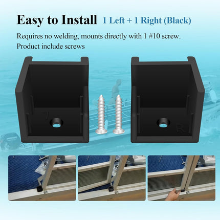 1 Left + 1 Right (Black) Hand Hinge with Ribs, Anti-Rattle Pontoon Gate Door Stop for 1-1/4" Square Tubing, Injection Molded Pontoon Door Stop, Screw Included, Direct Mounting with 1#10 Screws.