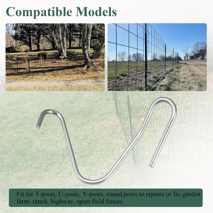 20 Pcs T-Post Fence Clips, 10 Gauge Galvanized Stainless Steel T-Post Wire Clips, Pre-Cut Fence Wire Ties, for T/U/Y-Posts, Round Posts to Repaire/Fix Garden Farm, Ranch, Highway, Sport Field Fences.