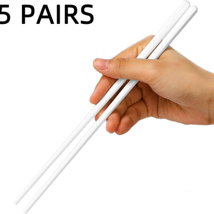 Ceramic Chopsticks Set of 5, Porcelain Chinese Chopsticks Easy To Clean, 9.6-Inch (White).