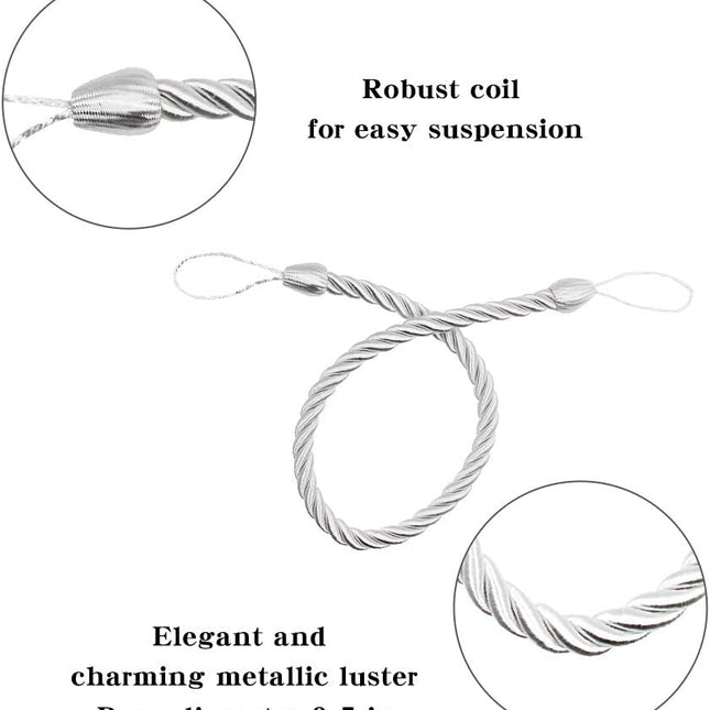Curtain Ropes Tiebacks Tie-Backs, Curtain Handmade Holdbacks with 2 Metal Screw Hooks - White 2 Pack.