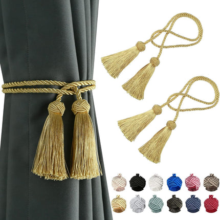 2 Pack Curtain Handmade Tiebacks Decorative Curtain Holdbacks with Tassel (Gold, 2 Pack).