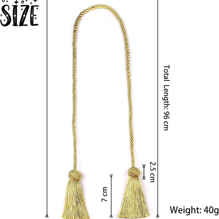 2 Pack Curtain Handmade Tiebacks Decorative Curtain Holdbacks with Tassel (Gold, 2 Pack).