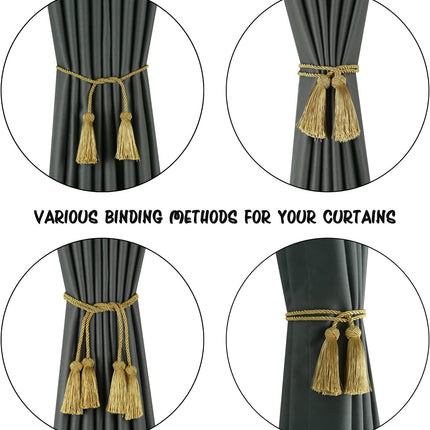 2 Pack Curtain Handmade Tiebacks Decorative Curtain Holdbacks with Tassel (Gold, 2 Pack).