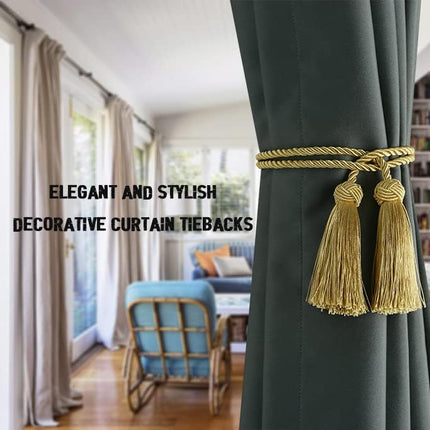 2 Pack Curtain Handmade Tiebacks Decorative Curtain Holdbacks with Tassel (Gold, 2 Pack).