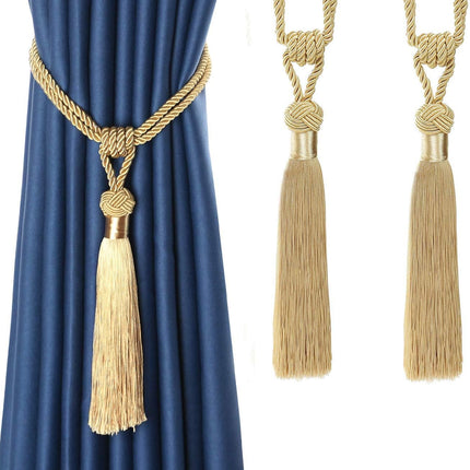 Curtain Tiebacks Hand-Woven Holdbacks Home Decorative Tassels Tiebacks (Gold, 2 Pack).
