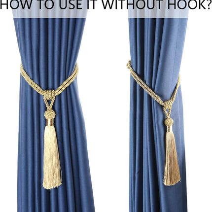 Curtain Tiebacks Hand-Woven Holdbacks Home Decorative Tassels Tiebacks (Gold, 2 Pack).