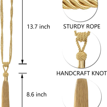 Curtain Tiebacks Hand-Woven Holdbacks Home Decorative Tassels Tiebacks (Gold, 2 Pack).