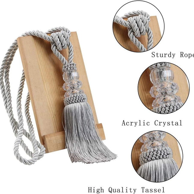 2 Pack Curtain Hand-Woven Tiebacks Crystal Holdbacks Home Decorative (Silver, 2 Pack).