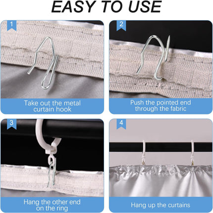 Metal Curtain Hooks, 200pcs Drapery Pins Stainless Steel Pin-on Hooks for Window Shower Door Curtain, Silver White.