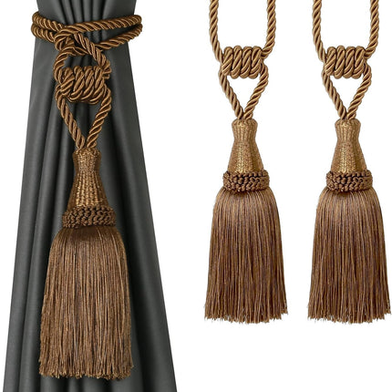Curtain Tiebacks Handmade Holdbacks for Curtains Drape Decorative Tie Backs with Tassels(Coffee, 2 Pack).