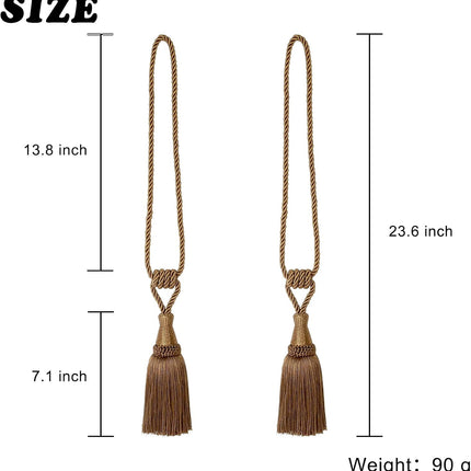 Curtain Tiebacks Handmade Holdbacks for Curtains Drape Decorative Tie Backs with Tassels(Coffee, 2 Pack).