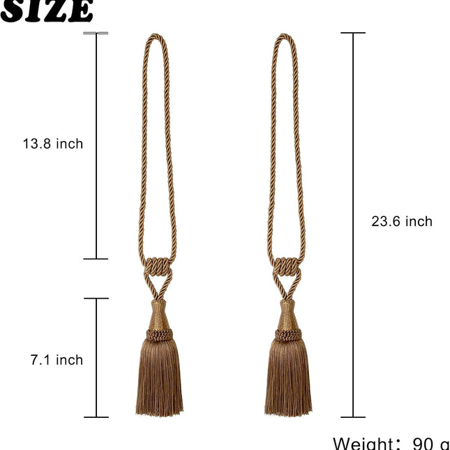Curtain Tiebacks Handmade Holdbacks for Curtains Drape Decorative Tie Backs with Tassels(Coffee, 2 Pack).